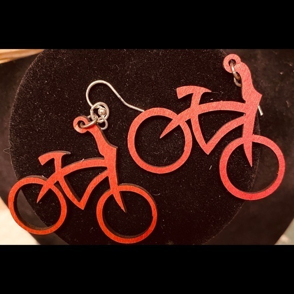 Nwt-Wooden Bicycle Earrings